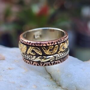 DesignerJewelry 925 Silver Copper Gold plated Spiner Ring Wide band Boho Artisan